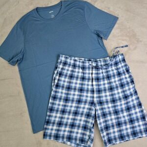 Sonoma Mens Lounge Pajama Set Blue T-Shirt L Blue Plaid Shorts M Loungewear